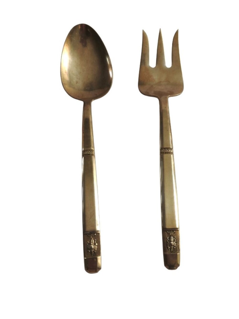 VTG Siam Erawan 10.5" Bronze Salad Server Set Spoon Fork Triple Headed Elephant